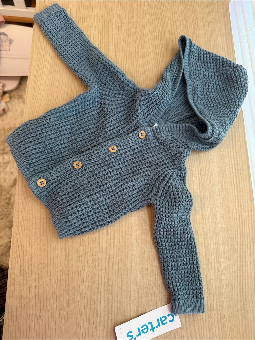 Carter’s Newborn Hooded Knit Cardigan Sweater - Steel Blue